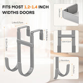 Over The Door Hooks - 2 Pack Heavy Duty Dual-Hook Organizer Hanger with Non-Slip Rubber for Towels, Clothes, Hats & Bags Use in Bathroom, Bedroom, Kitchen - Fits Interior Doors Up to 1 3/8" Grey